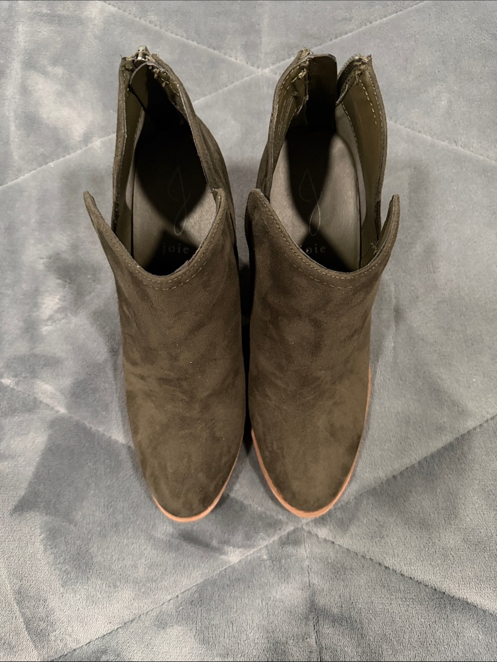 Joie Olive Green Suede Ankle Booties with Stacked Heel - Picture 2 of 5